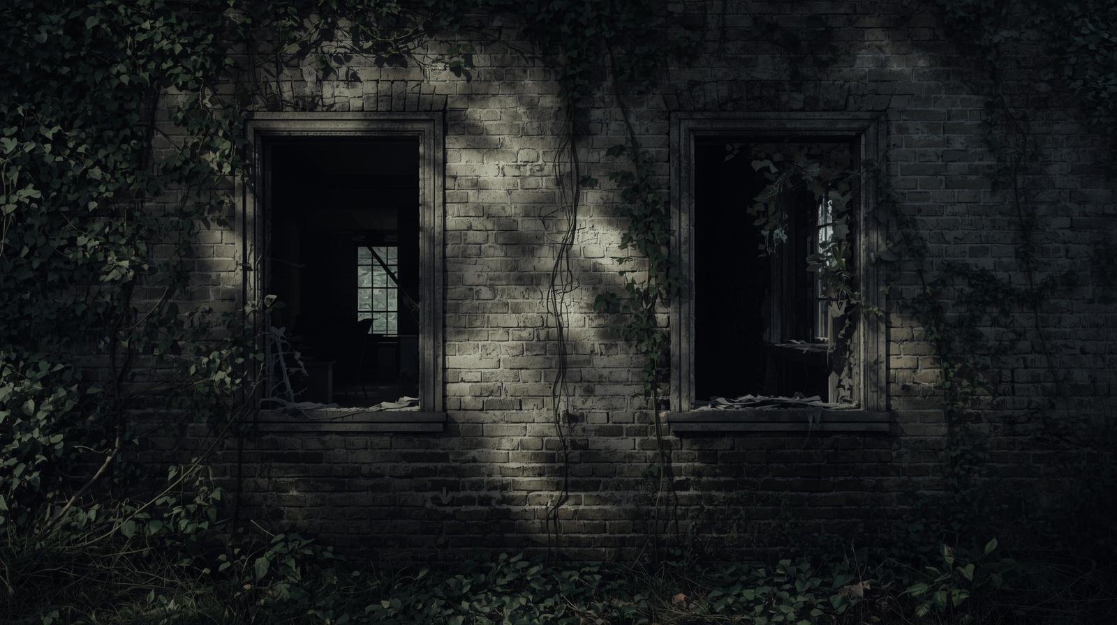 An abandoned brick house with cracked windows in brooklyn
