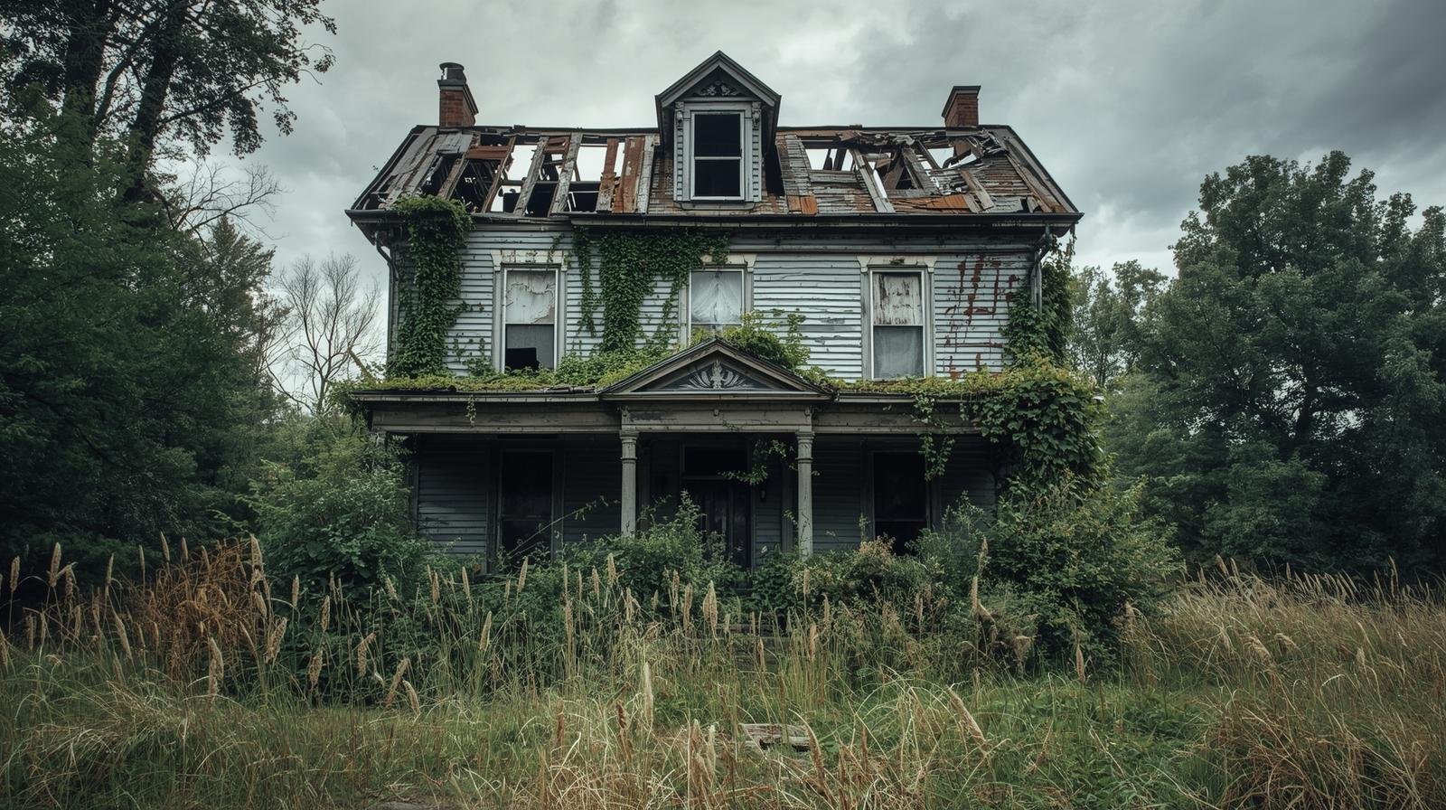Old house with damaged roof in brooklyn