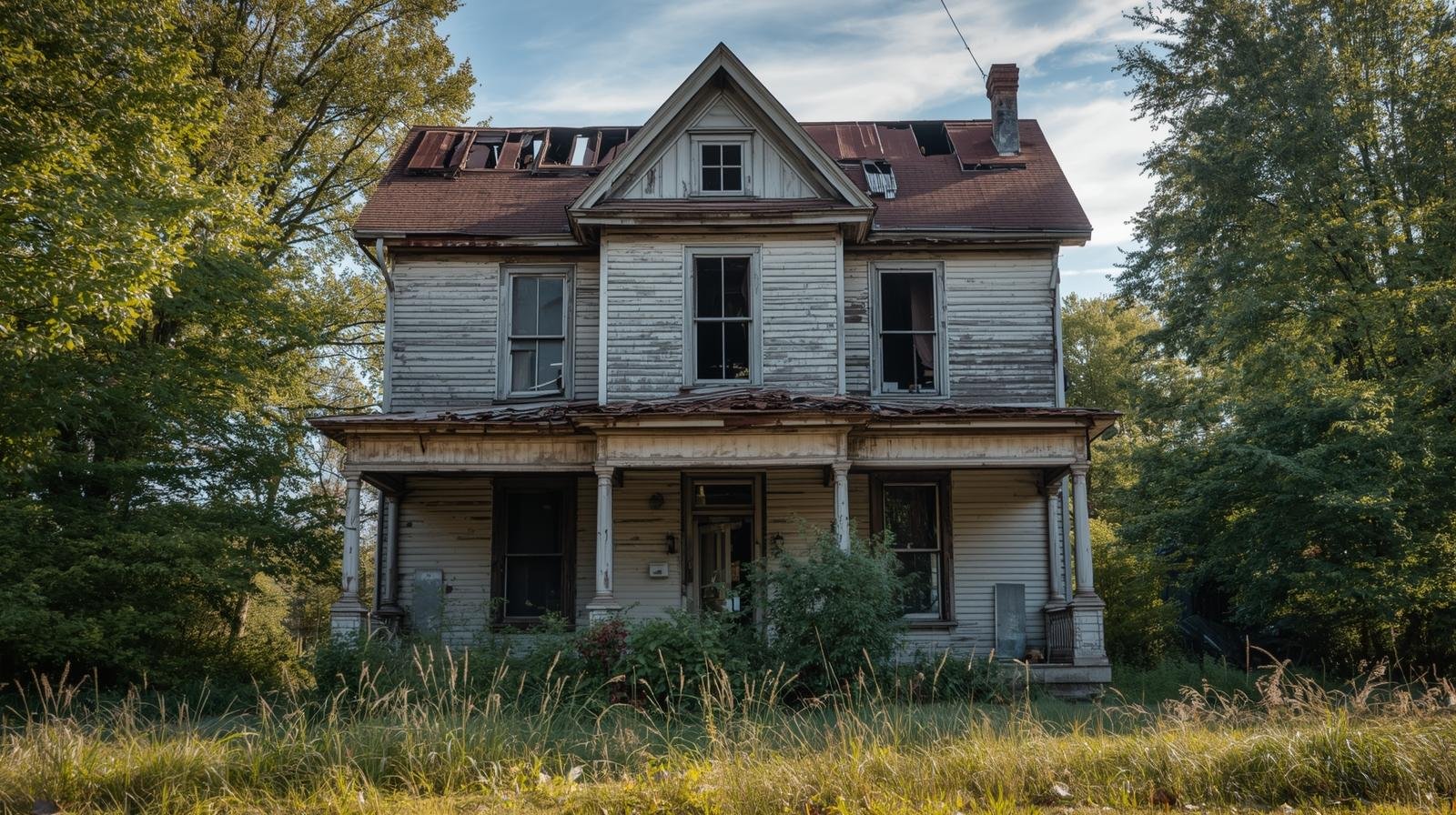 Old house with damaged roof