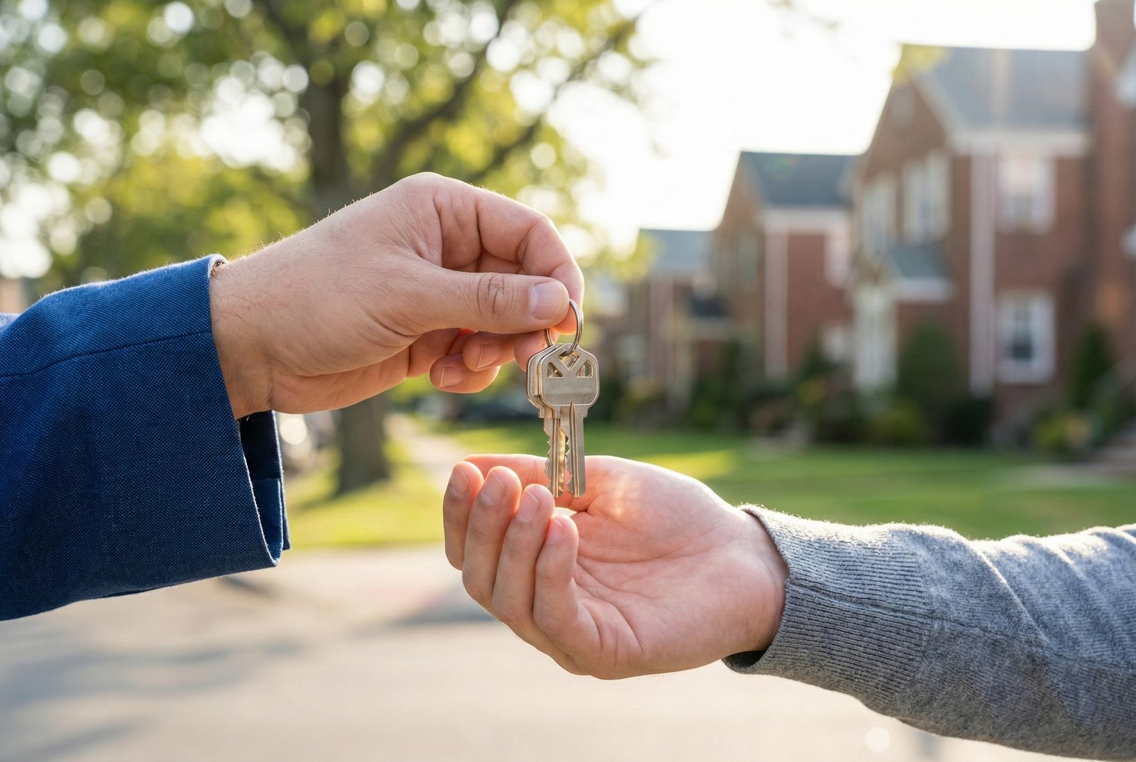 Handing over house keys after a fast cash sale to WeBuyPropertyNY