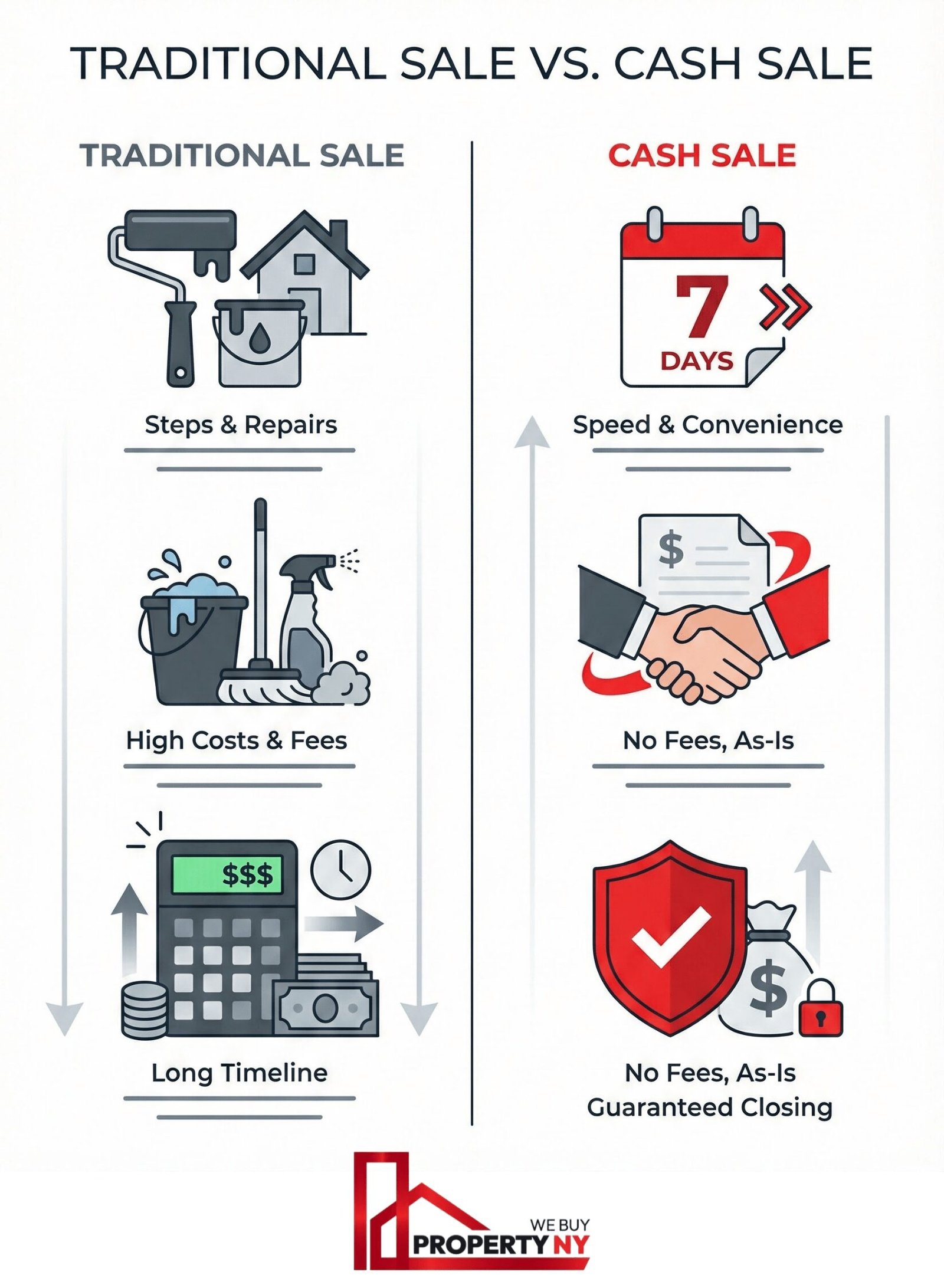Infographic comparing the cost of a traditional agent listing versus a 7-day cash sale in Long Island
