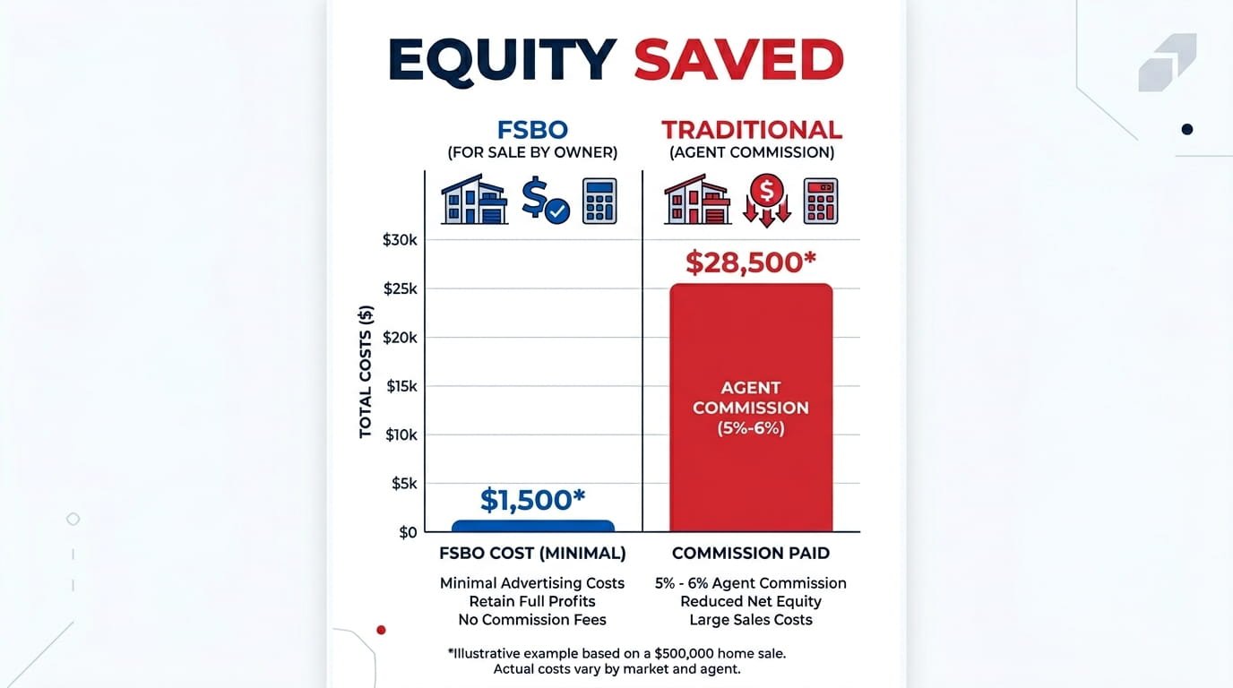Infographic showing cost savings of FSBO vs traditional real estate agent commission.